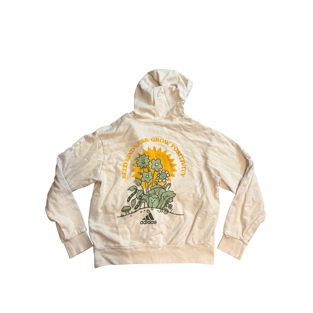 Adidas Grow Positivity Full Zip Hoodie Medium Cream Floral Graphic 3 Stripe